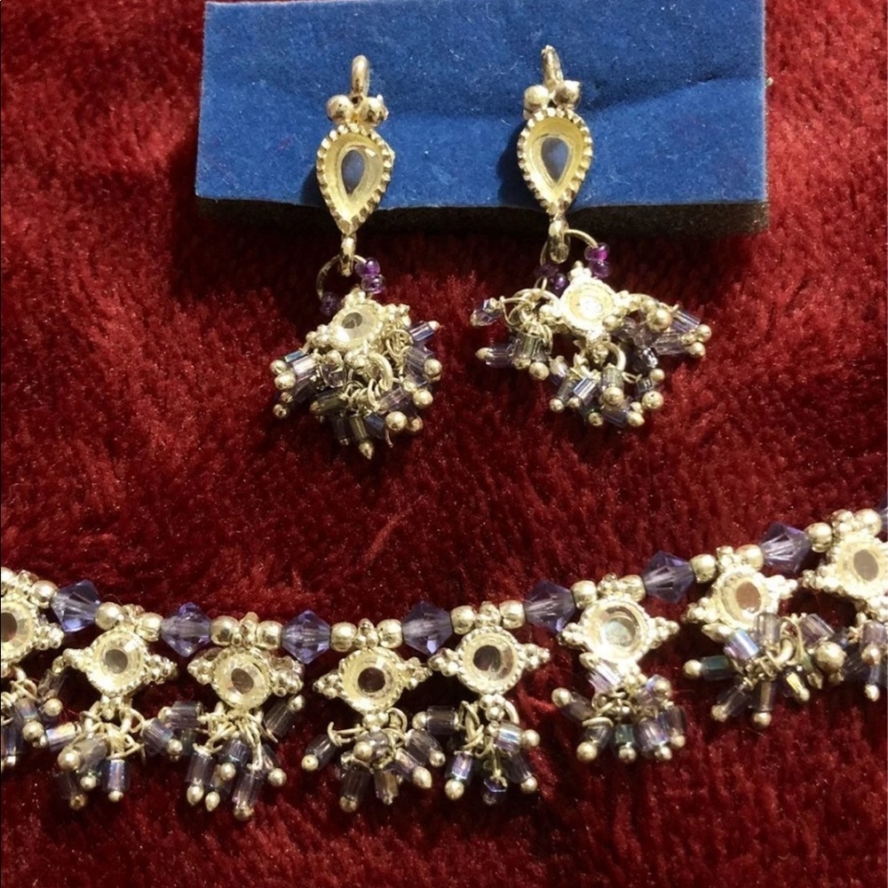 Purple and silver necklace and earrings